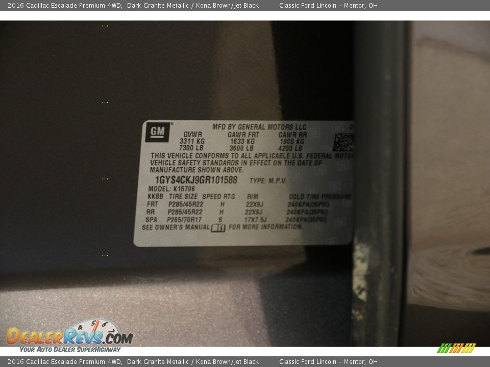 2016 Cadillac Escalade Premium 4WD Dark Granite Metallic / Kona Brown/Jet Black Photo #35