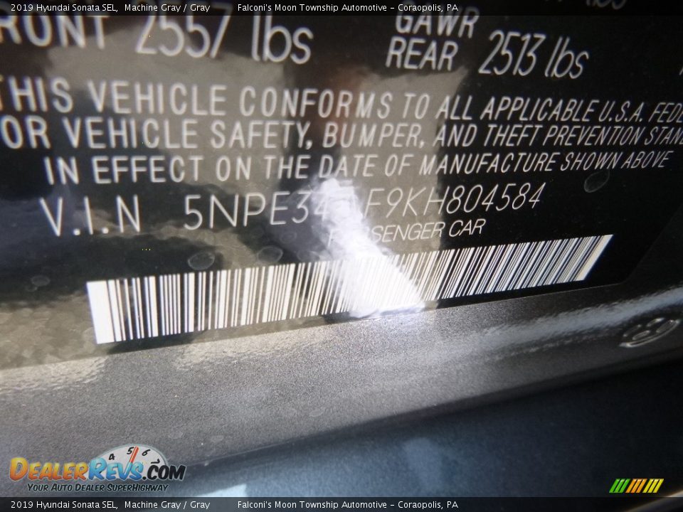 2019 Hyundai Sonata SEL Machine Gray / Gray Photo #12