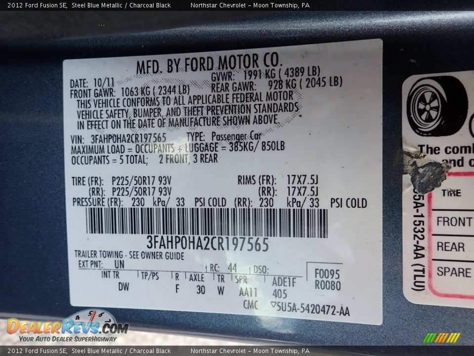 2012 Ford Fusion SE Steel Blue Metallic / Charcoal Black Photo #29