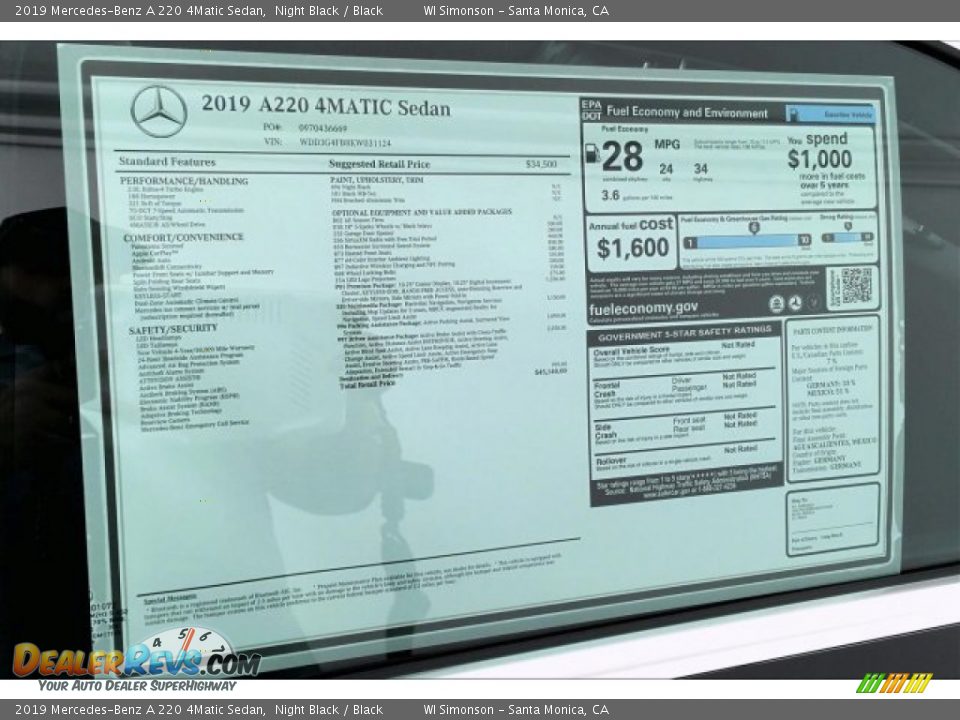 2019 Mercedes-Benz A 220 4Matic Sedan Night Black / Black Photo #10