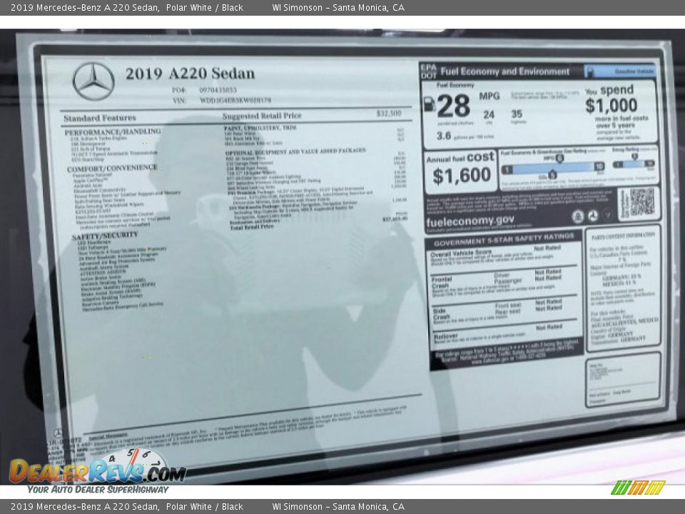 2019 Mercedes-Benz A 220 Sedan Polar White / Black Photo #10