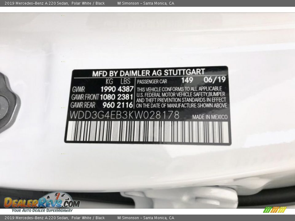 2019 Mercedes-Benz A 220 Sedan Polar White / Black Photo #11