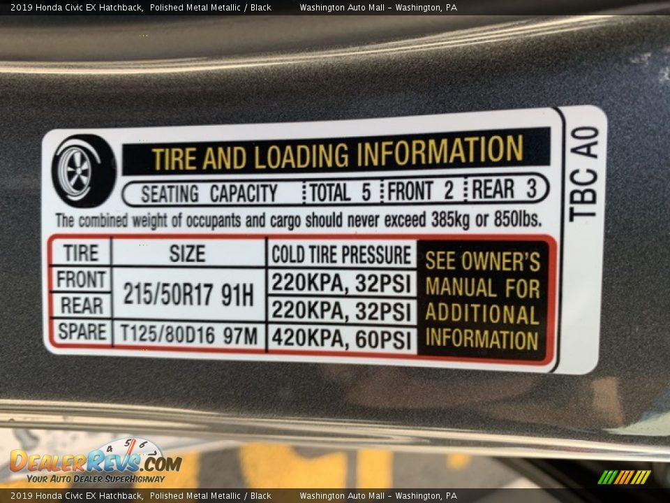 2019 Honda Civic EX Hatchback Polished Metal Metallic / Black Photo #8