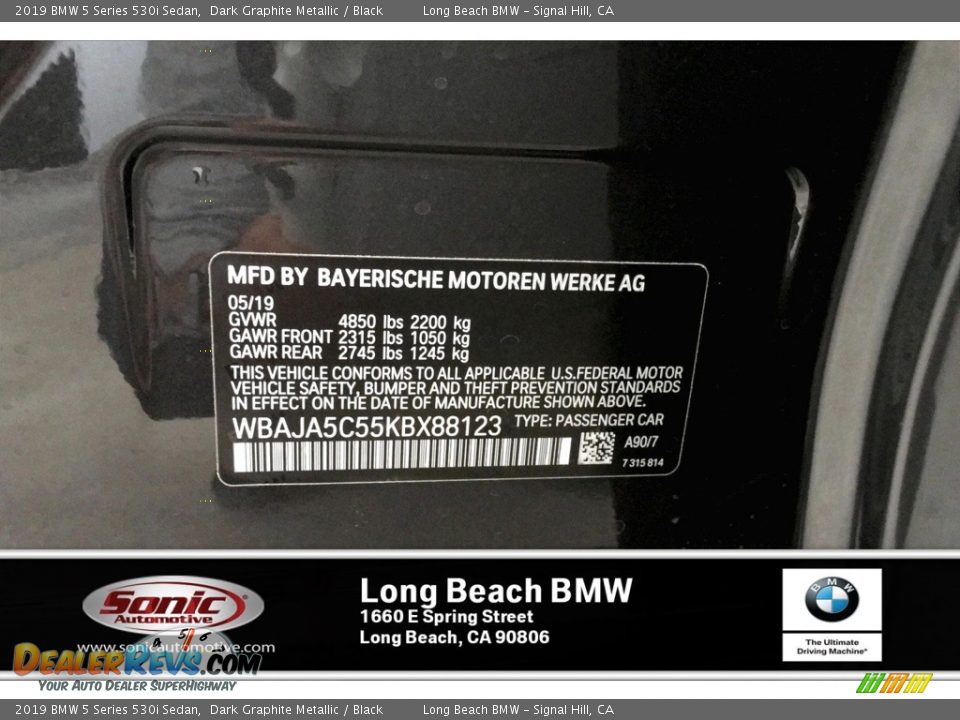 2019 BMW 5 Series 530i Sedan Dark Graphite Metallic / Black Photo #11