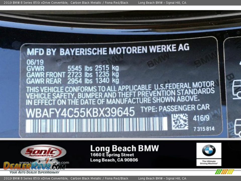 2019 BMW 8 Series 850i xDrive Convertible Carbon Black Metallic / Fiona Red/Black Photo #11