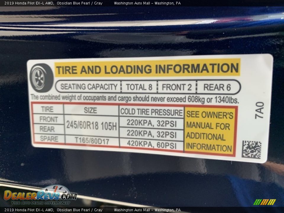 2019 Honda Pilot EX-L AWD Obsidian Blue Pearl / Gray Photo #8