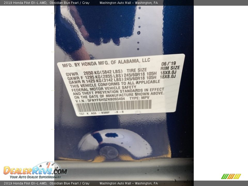 2019 Honda Pilot EX-L AWD Obsidian Blue Pearl / Gray Photo #9