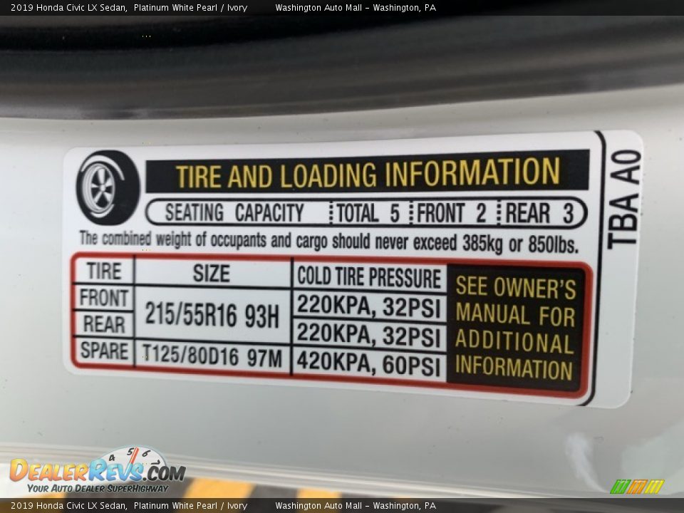 2019 Honda Civic LX Sedan Platinum White Pearl / Ivory Photo #8