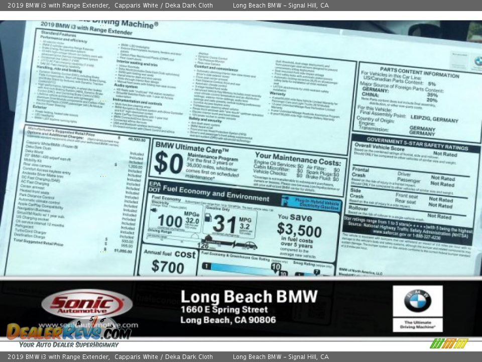 2019 BMW i3 with Range Extender Capparis White / Deka Dark Cloth Photo #10