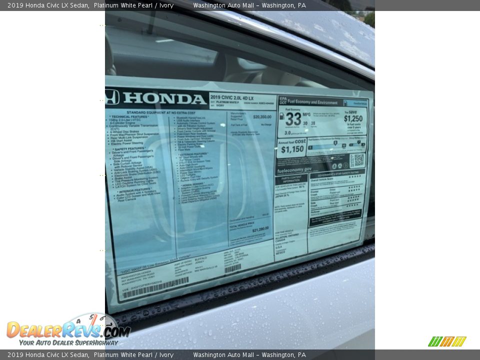 2019 Honda Civic LX Sedan Platinum White Pearl / Ivory Photo #15