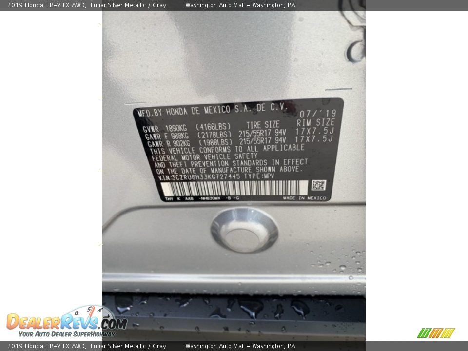 2019 Honda HR-V LX AWD Lunar Silver Metallic / Gray Photo #9