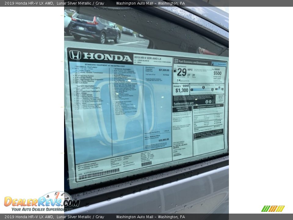 2019 Honda HR-V LX AWD Lunar Silver Metallic / Gray Photo #15
