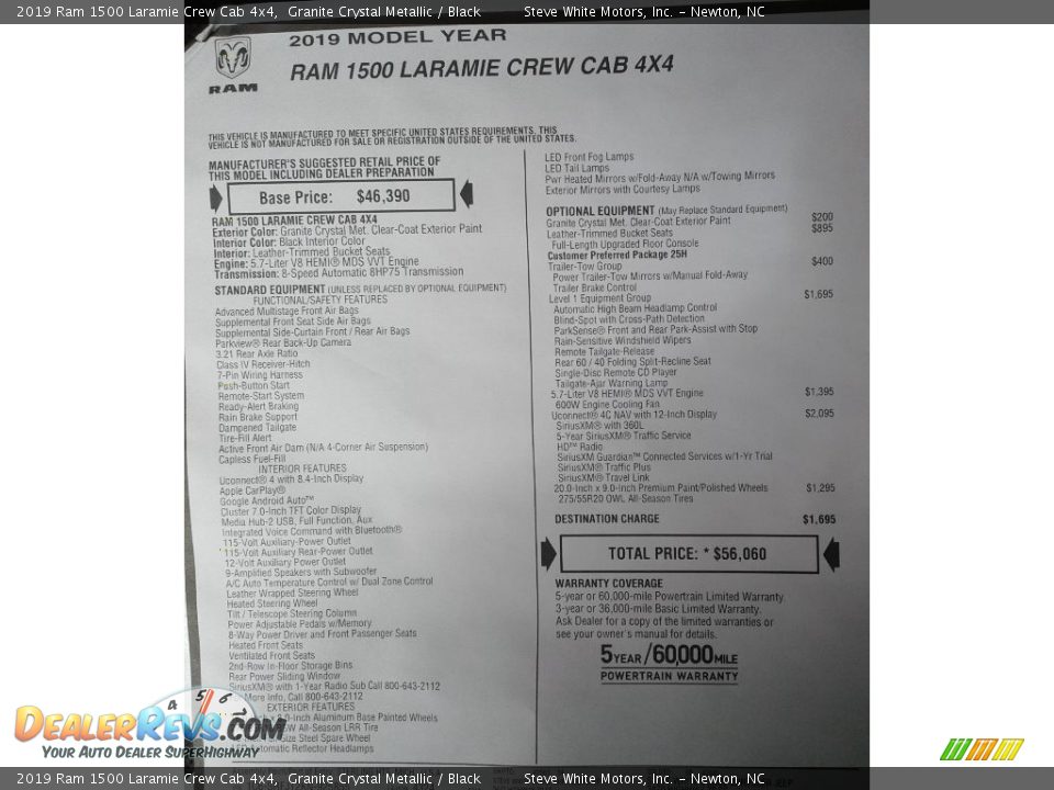2019 Ram 1500 Laramie Crew Cab 4x4 Granite Crystal Metallic / Black Photo #33