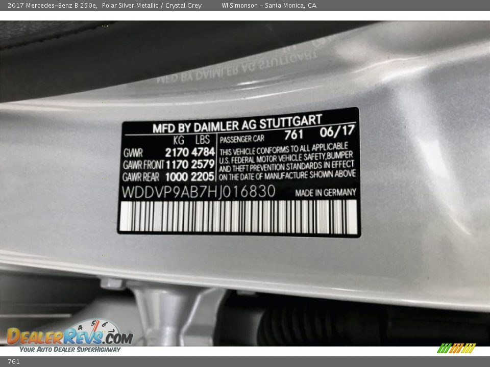 Mercedes-Benz Color Code 761 Polar Silver Metallic