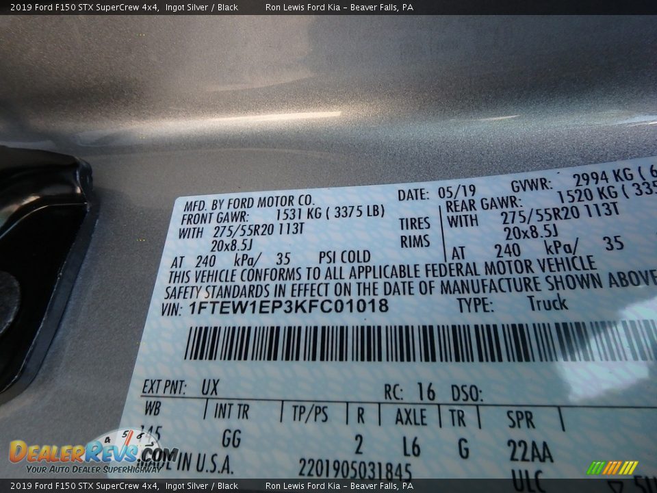 2019 Ford F150 STX SuperCrew 4x4 Ingot Silver / Black Photo #10