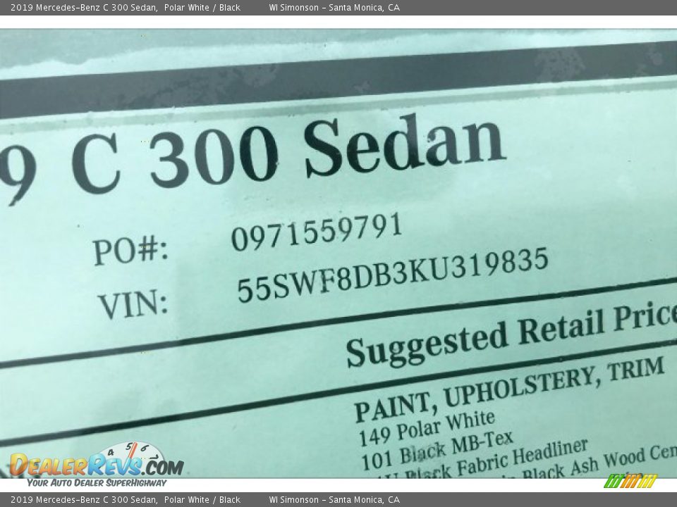 2019 Mercedes-Benz C 300 Sedan Polar White / Black Photo #11