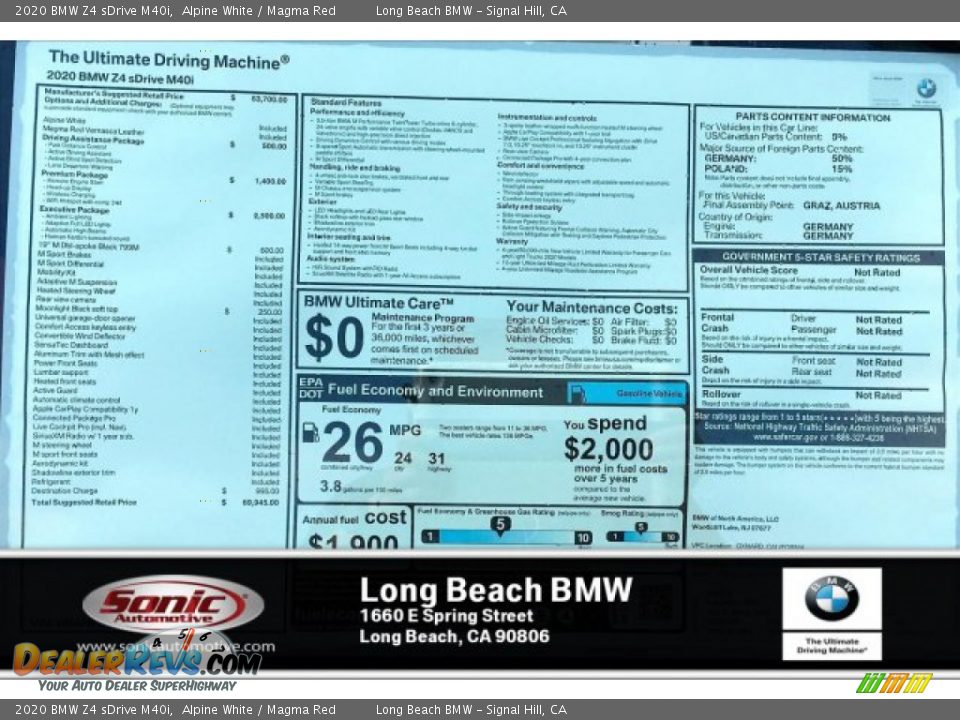 2020 BMW Z4 sDrive M40i Alpine White / Magma Red Photo #10