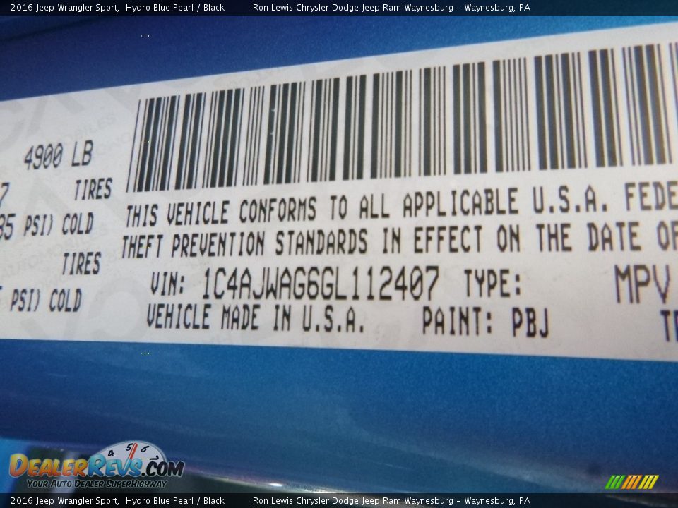 2016 Jeep Wrangler Sport Hydro Blue Pearl / Black Photo #15