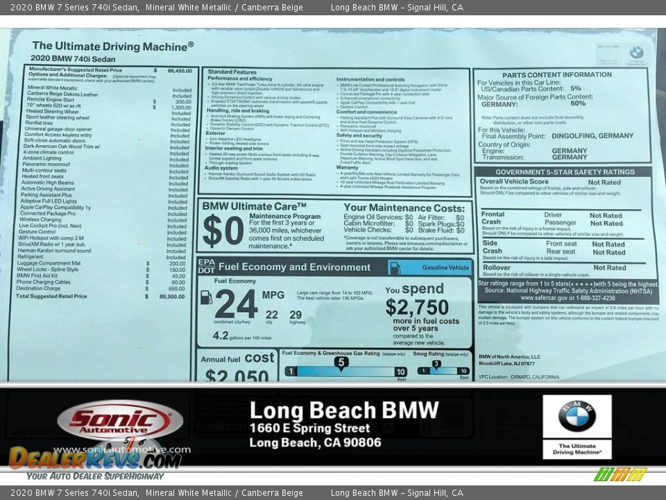 2020 BMW 7 Series 740i Sedan Mineral White Metallic / Canberra Beige Photo #10