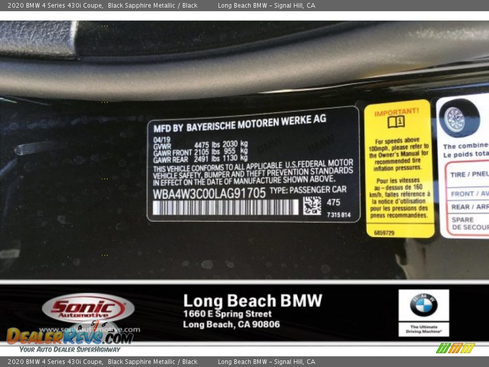 2020 BMW 4 Series 430i Coupe Black Sapphire Metallic / Black Photo #11