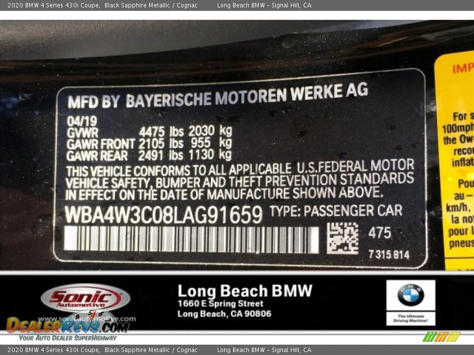2020 BMW 4 Series 430i Coupe Black Sapphire Metallic / Cognac Photo #11
