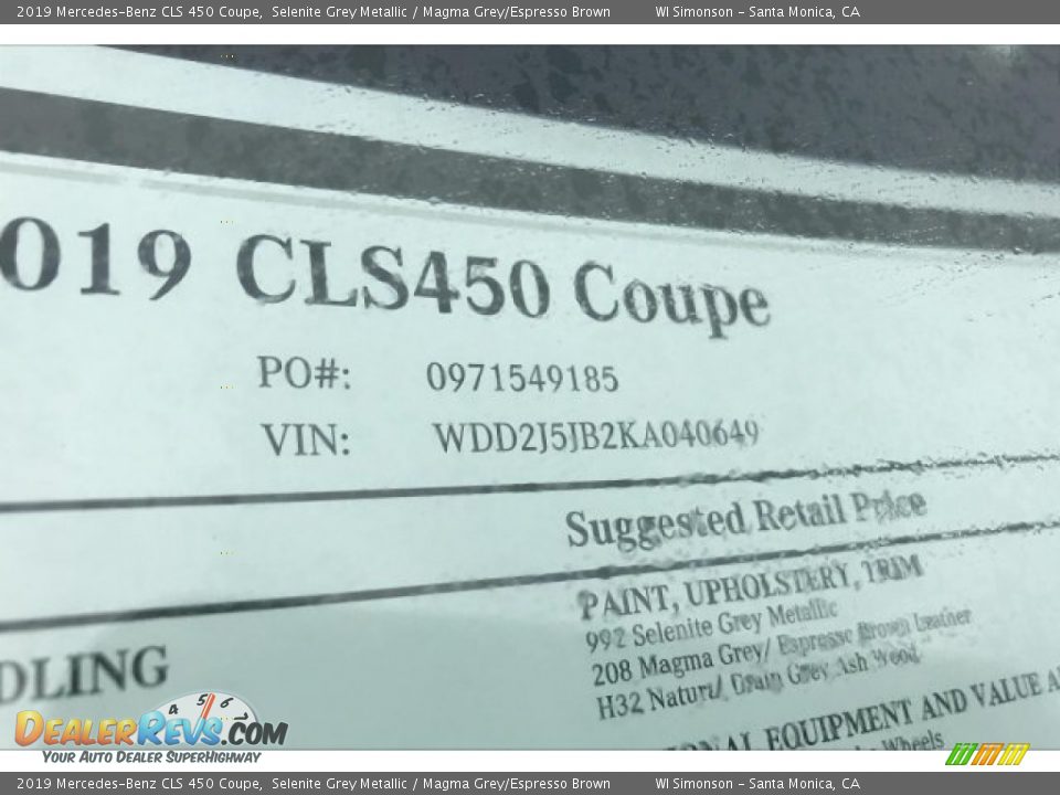 2019 Mercedes-Benz CLS 450 Coupe Selenite Grey Metallic / Magma Grey/Espresso Brown Photo #12