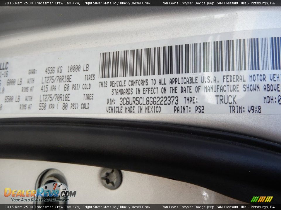 2016 Ram 2500 Tradesman Crew Cab 4x4 Bright Silver Metallic / Black/Diesel Gray Photo #15