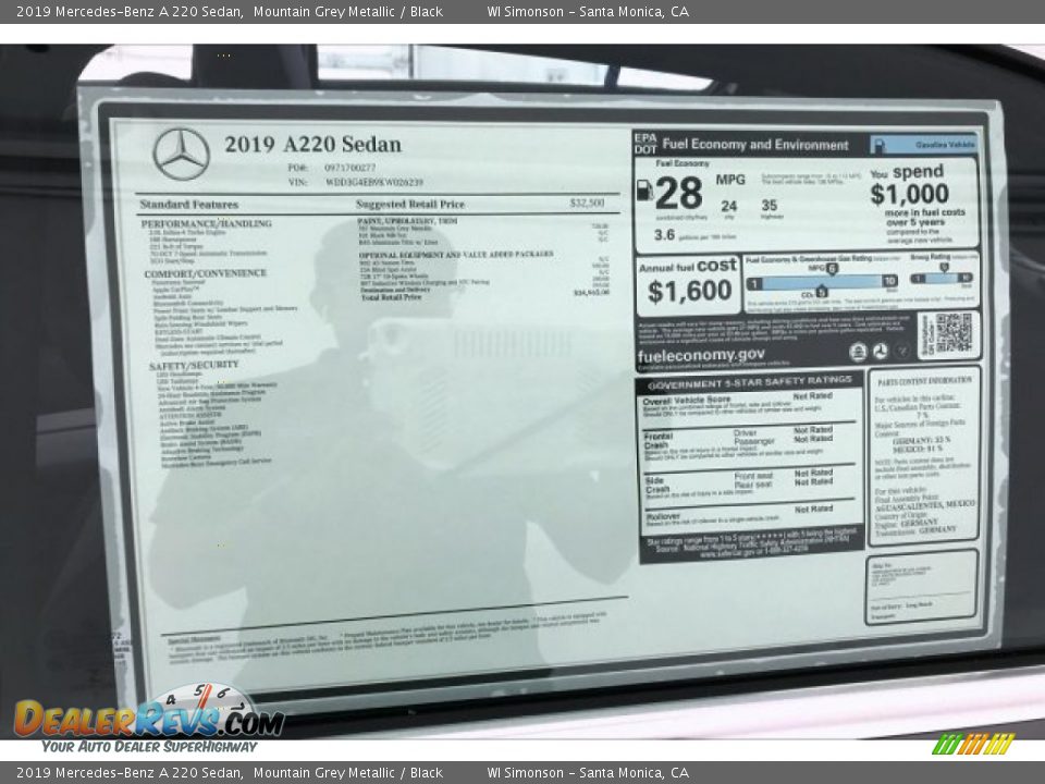 2019 Mercedes-Benz A 220 Sedan Mountain Grey Metallic / Black Photo #10