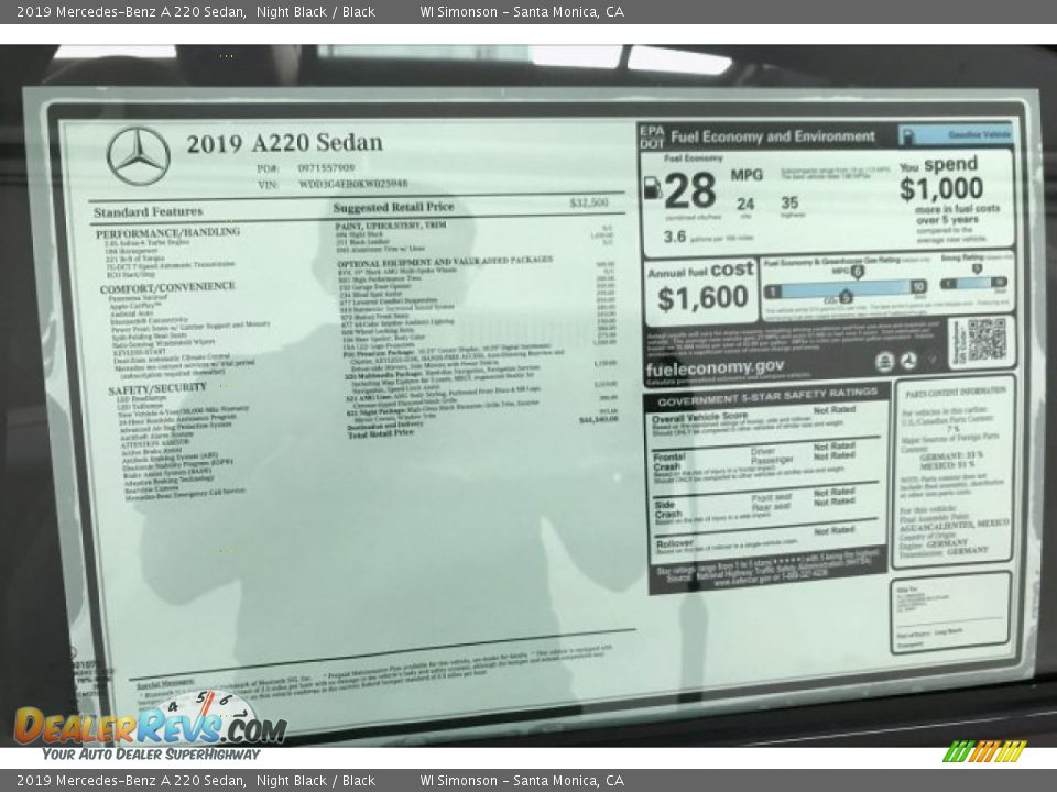 2019 Mercedes-Benz A 220 Sedan Night Black / Black Photo #10