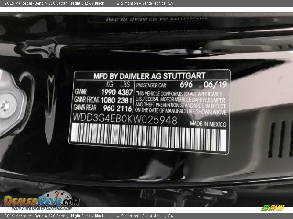 2019 Mercedes-Benz A 220 Sedan Night Black / Black Photo #11