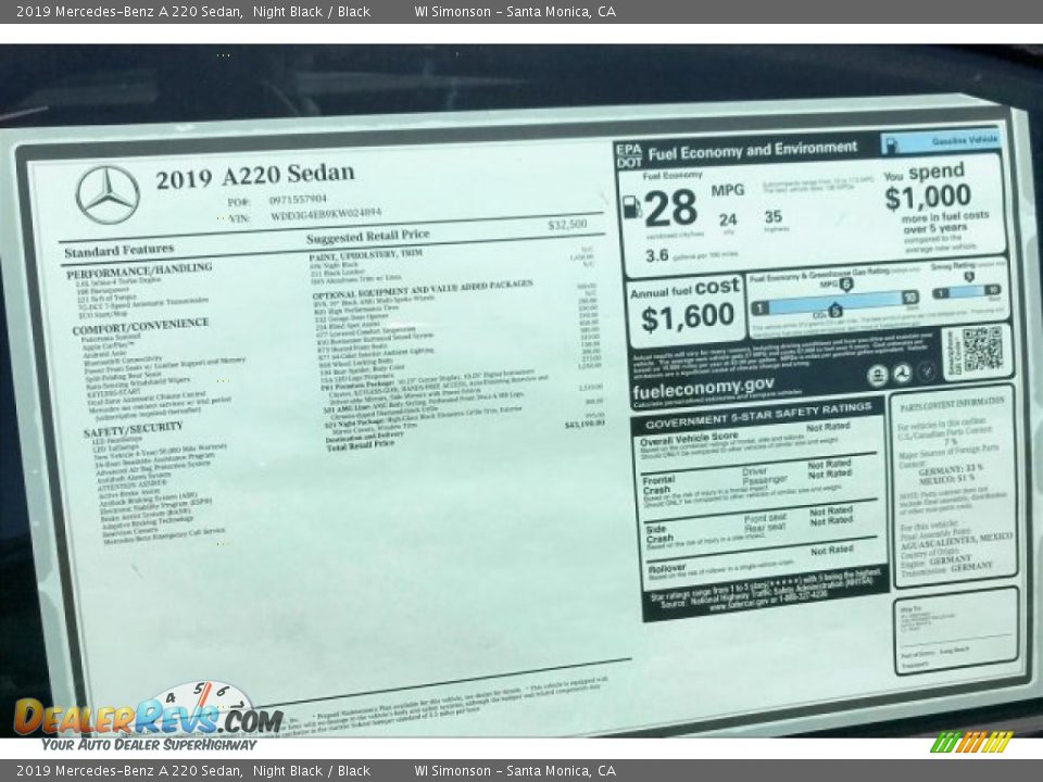 2019 Mercedes-Benz A 220 Sedan Night Black / Black Photo #10