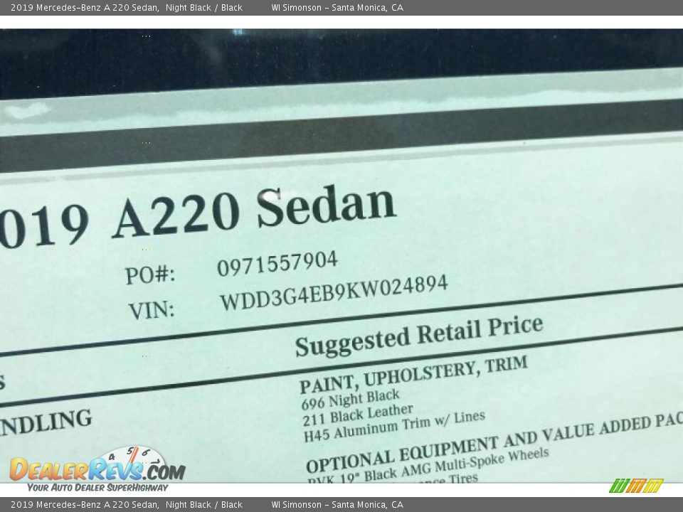 2019 Mercedes-Benz A 220 Sedan Night Black / Black Photo #11
