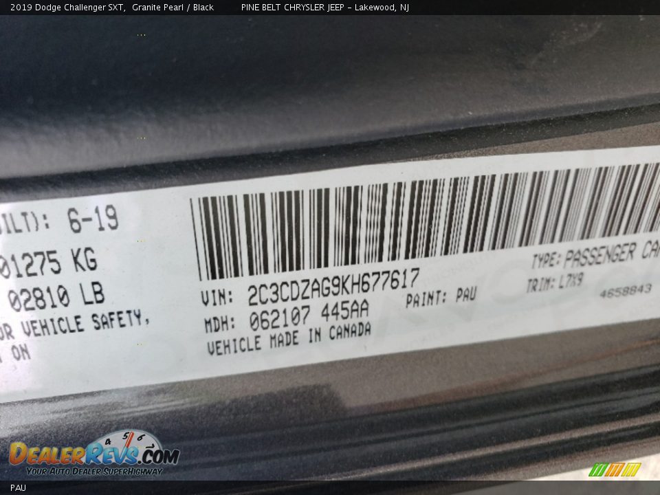 Dodge Color Code PAU Granite Pearl