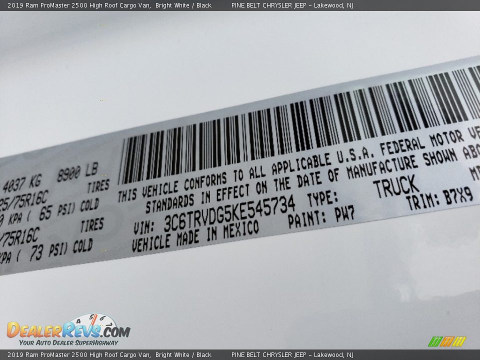 2019 Ram ProMaster 2500 High Roof Cargo Van Bright White / Black Photo #9