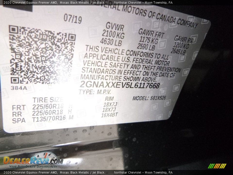 2020 Chevrolet Equinox Premier AWD Mosaic Black Metallic / Jet Black Photo #17