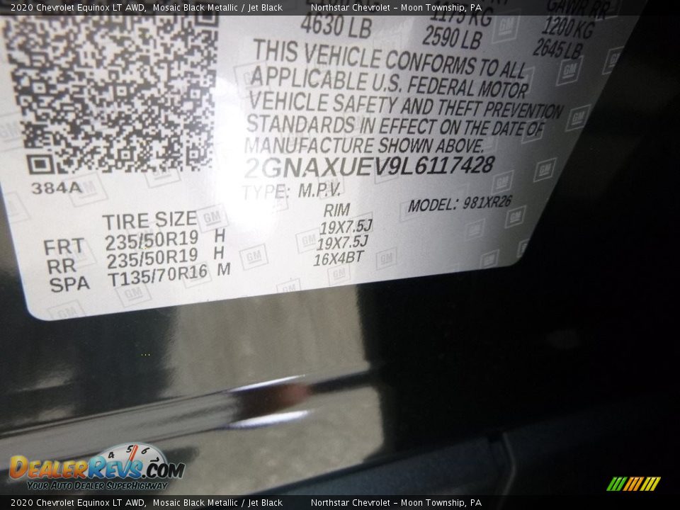 2020 Chevrolet Equinox LT AWD Mosaic Black Metallic / Jet Black Photo #15