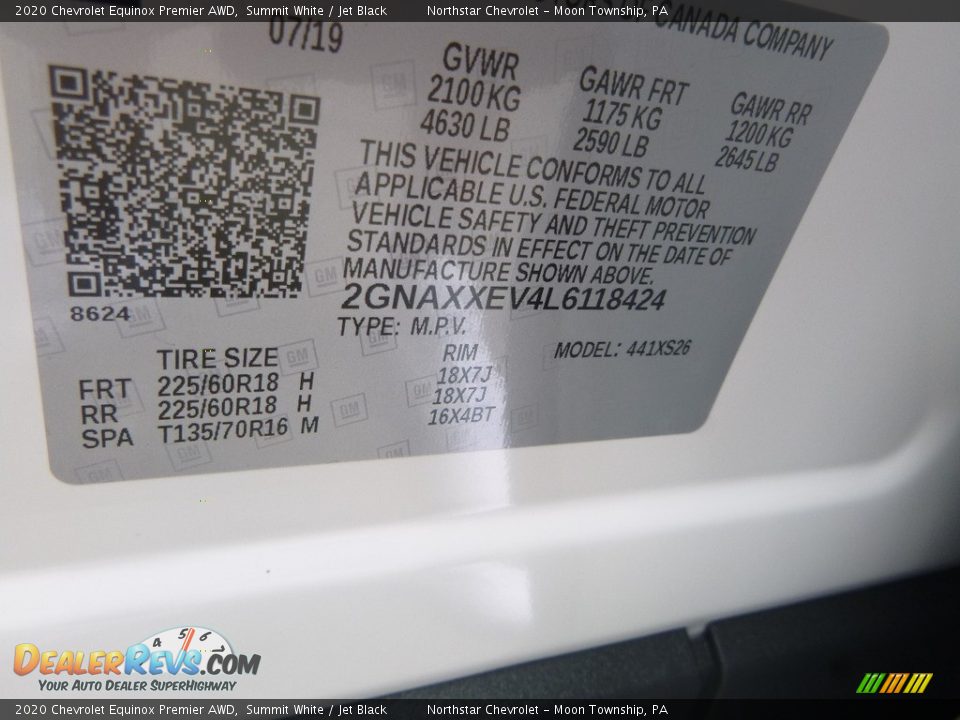 2020 Chevrolet Equinox Premier AWD Summit White / Jet Black Photo #17