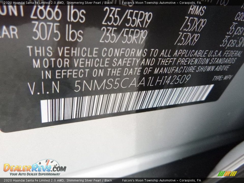 2020 Hyundai Santa Fe Limited 2.0 AWD Shimmering Silver Pearl / Black Photo #12