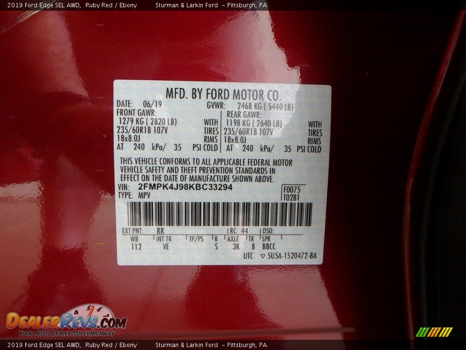 2019 Ford Edge SEL AWD Ruby Red / Ebony Photo #11