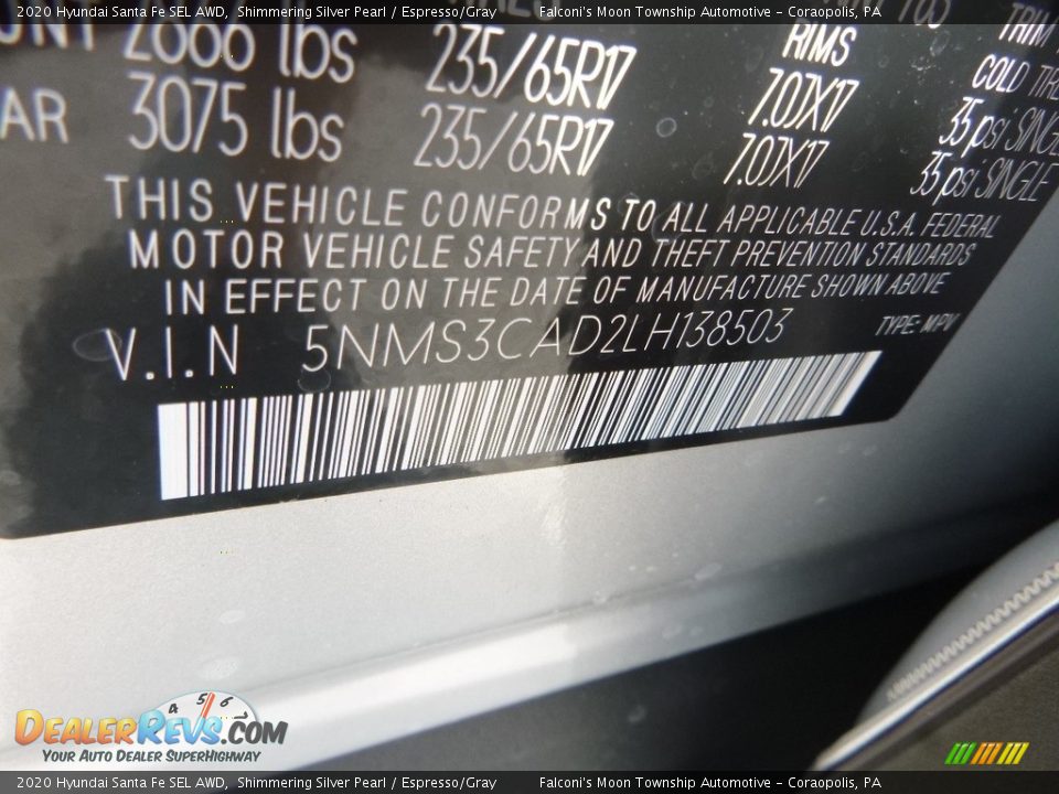 2020 Hyundai Santa Fe SEL AWD Shimmering Silver Pearl / Espresso/Gray Photo #12