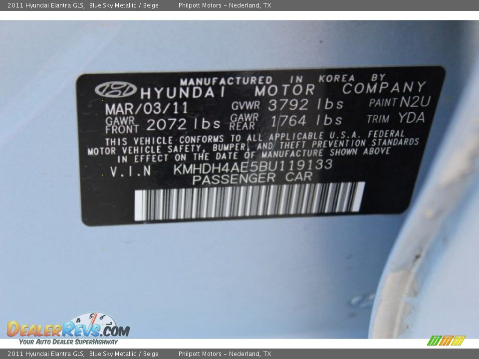 2011 Hyundai Elantra GLS Blue Sky Metallic / Beige Photo #30
