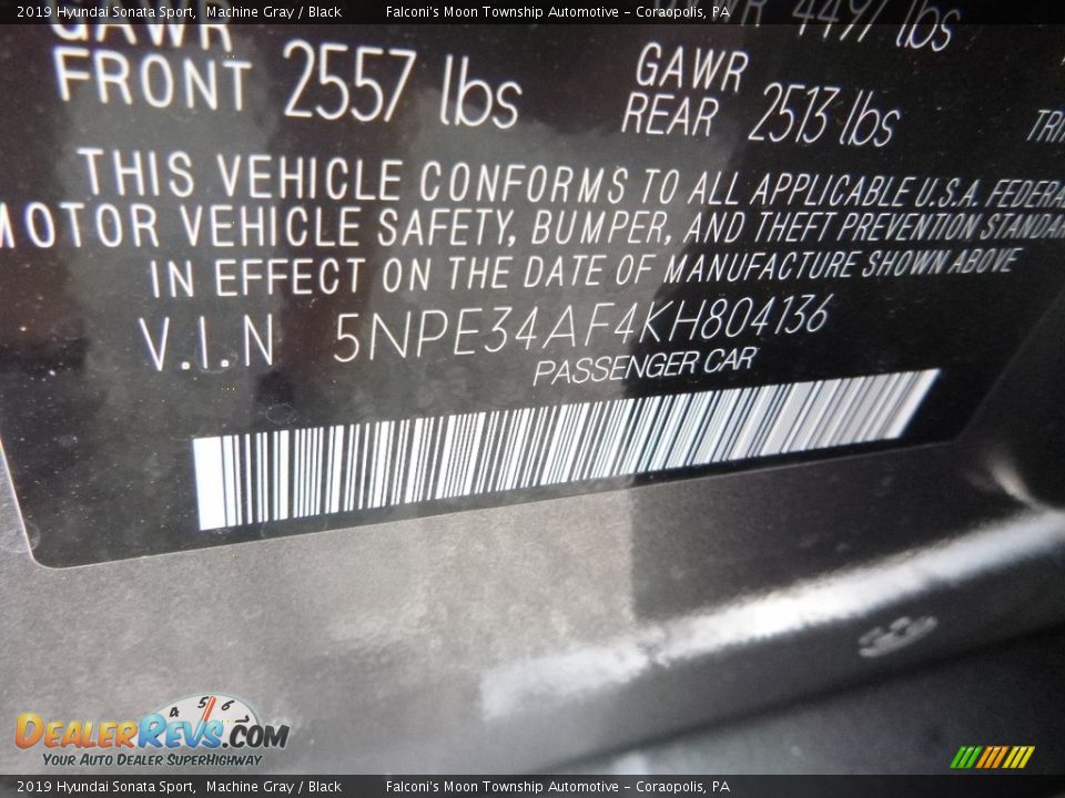 2019 Hyundai Sonata Sport Machine Gray / Black Photo #12