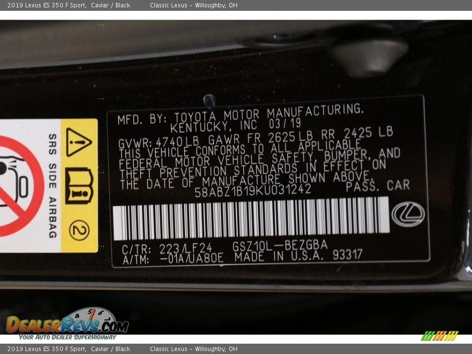 2019 Lexus ES 350 F Sport Caviar / Black Photo #28
