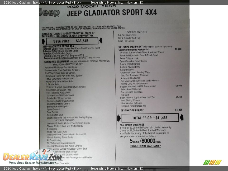 2020 Jeep Gladiator Sport 4x4 Window Sticker Photo #28