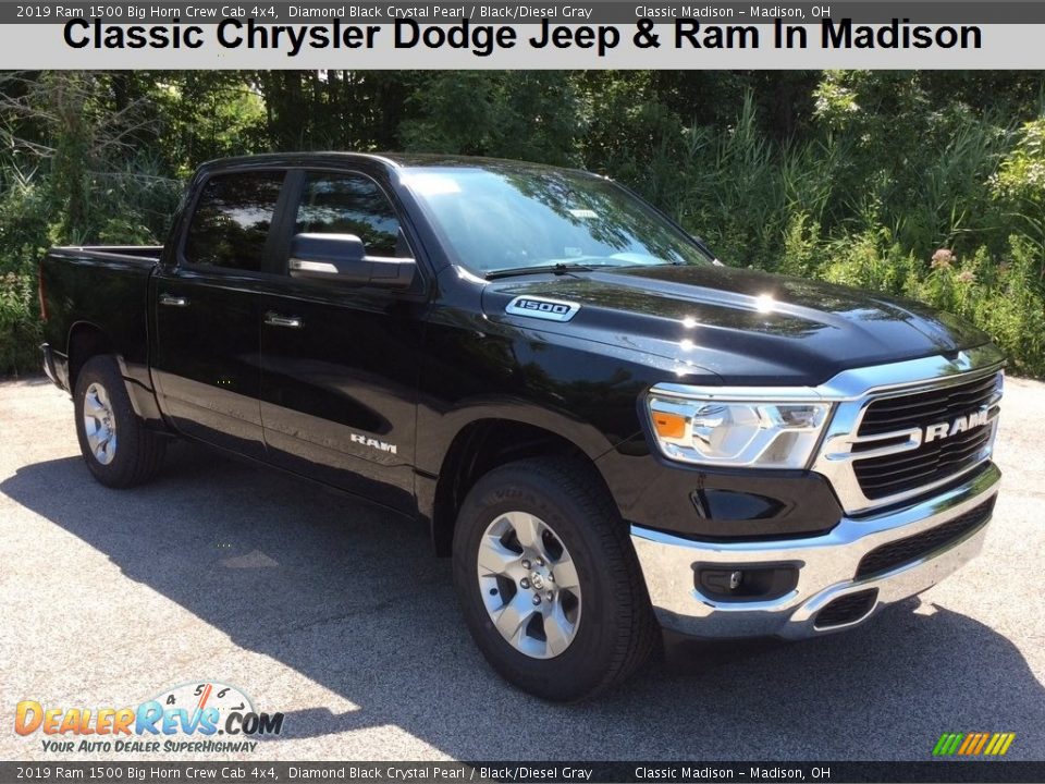 2019 Ram 1500 Big Horn Crew Cab 4x4 Diamond Black Crystal Pearl / Black/Diesel Gray Photo #1