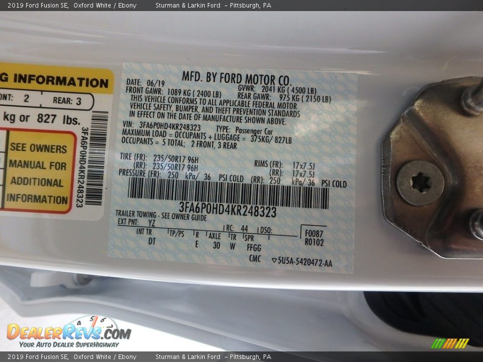 2019 Ford Fusion SE Oxford White / Ebony Photo #11