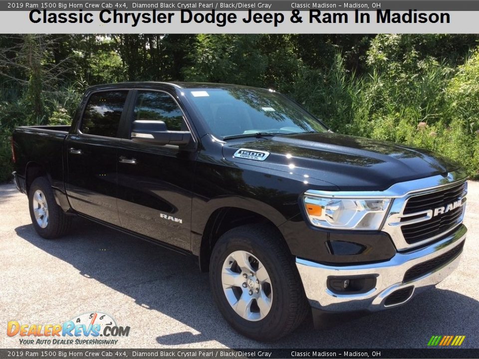 2019 Ram 1500 Big Horn Crew Cab 4x4 Diamond Black Crystal Pearl / Black/Diesel Gray Photo #1