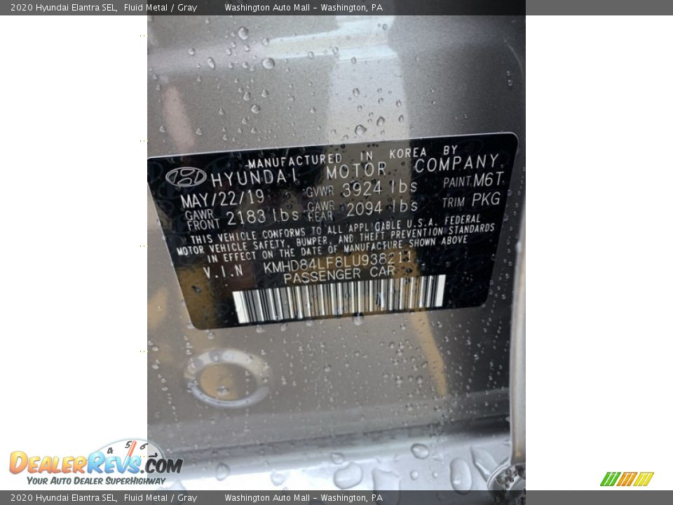 2020 Hyundai Elantra SEL Fluid Metal / Gray Photo #10