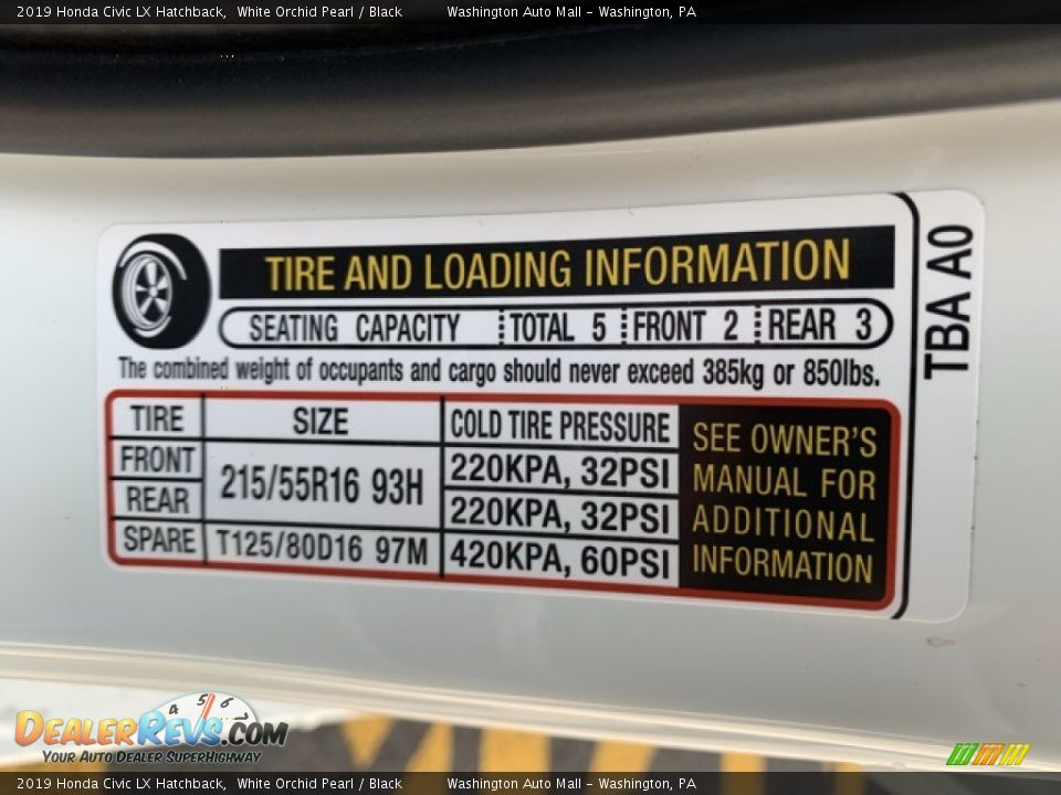 2019 Honda Civic LX Hatchback White Orchid Pearl / Black Photo #8