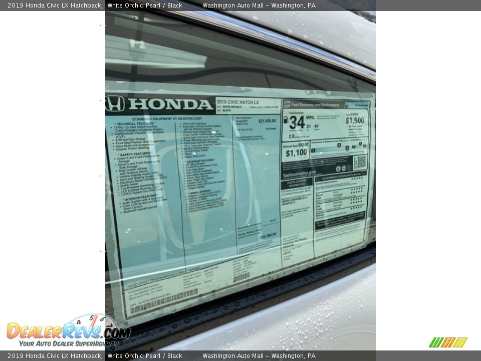 2019 Honda Civic LX Hatchback White Orchid Pearl / Black Photo #15
